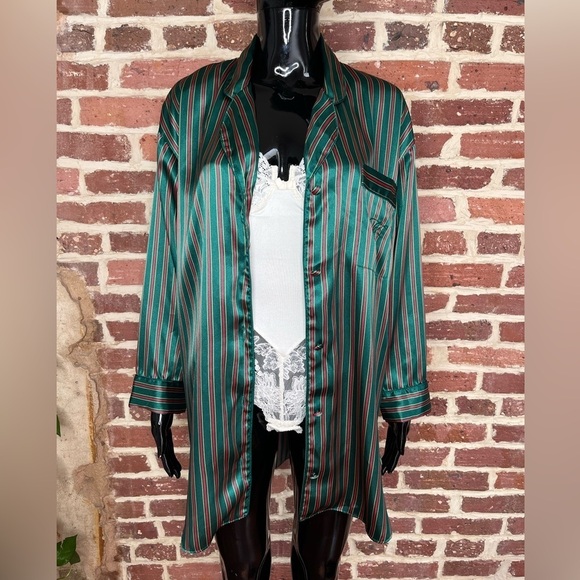 Vintage 90s Victoria's Secret Gold Label Satin Sleep Shirt in Green Size Small - Picture 4 of 4